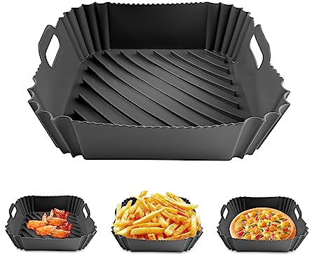 Fousenuk Silikonform für Heißluftfritteuse, Silikoneinsatz Eckig | Wiederverwendbar Air Fryer Silicone Pot, Silikon Backpapier, Airfryer Zubehör für Backofen, Mikrowelle Kuchenbackform