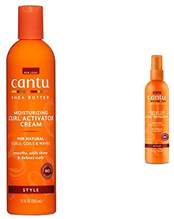 Cantu 2er Set Sheabutter Moisturizer Curl Activator Cream (1x355 ml) - Sheabutter Sprühflasche Next Day Revitalisierungsspray (1x355 ml) - sulfatfrei - 2er Pack