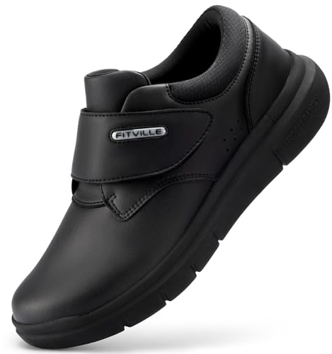 FitVille Scarpe Uomo Pelle Extra Larghe Scarpe con Chiusura a Strappo Sneaker Regolabile per Piedi Sensibili 46 EU Larga