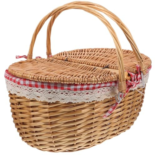 Cesta De Picnic De Mimbre con Tapa Y Asas Cesta Tejida Natural para Almacenamiento Casa para Picnics Campamentos Y Decoración Rústica