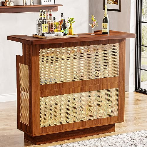 Tribesigns - Mueble de Bar de ratán de 4 Niveles con 4 Soportes para pie y Base elevada, Mini Mesa de Bar para Bebidas alcohólicas y Vino, Color marrón Caramelo