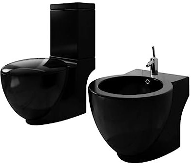 SKM Ensemble de Toilette et Bidet sur Pied Noir Céramique, Weight:65.8 kg,270060