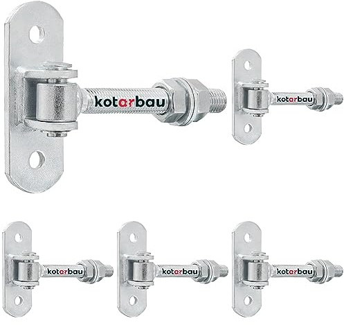 KOTARBAU Charnière de porte galvanisée Filetage M 16 mm Réglable avec plaque de fixation Charnière de portail réglable avec pince à ressort Charnières suspendues Argenté (Lot de 5)