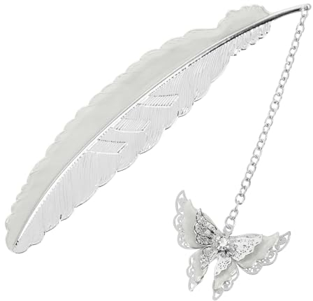 Giantree Metall Feder Lesezeichen, leuchtende Lesezeichen mit 3D Schmetterling Anhänger Einzigartige Glow in The Dark Schmetterling Lesezeichen für Erwachsene Kinder und Studenten(Silber)