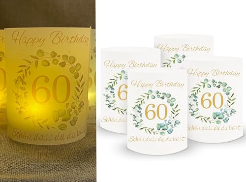 Sugeru 60. Geburtstag deko - 16 stück Lichthülle für Tischlicht & Teelicht Windlicht & Kerzen | 60. Geburtstag Frau männer | Schön DASS du da bist | Party Windlichter Tischdeko | Durchmesser - 8cm
