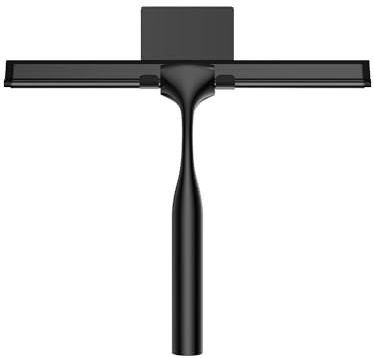 COFTCLMOMT 25CM tergicristallo per doccia in acciaio inox con gancio autoadesivo, tergicristallo nero per bagno, tergicristallo per vetro con manico corto, scivolo d'acqua per vetro