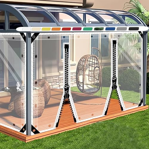SDLLG Outdoorvorhänge Transparente Planen mit Ösen PVC Gewebeplane Gartenplane durchsichtig Plane Verdickenplane 0.5mm für Terrassen Garten Balkon Draussen Garage 2.5x6m(HxL) mit 2 RV