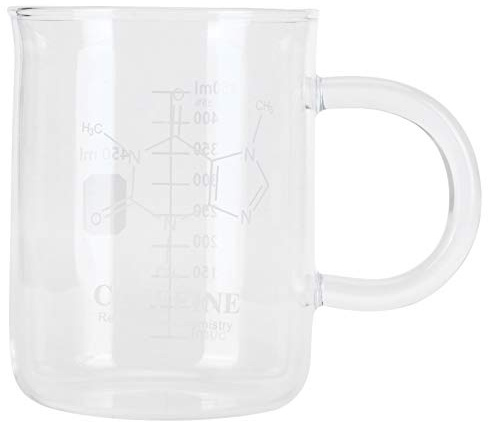 Caffeine Beaker Mug, Chemistry Mug Caffeine Molecule Mug, Beaker Mug Borosilicate Glass Cup with Handle and Measuring Scale for Coffee Tea