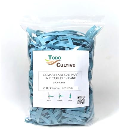 Élastiques de greffage Flexiband. 180 x 6 mm. 250 g (400 unités) spécialement étudiés pour tous types de greffes.