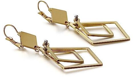 Bishilin Ohrhänger Edelstahl Gold, Ohrringe Hängend Rhombus Ohrringe Jugendstil Modeschmuck