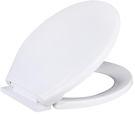 Hanra Soft Close Toilet Seat with Quick Release for Easy Cleaning, Simple Top Fixing, Standard Oval Shape Toilet Seat White with Adjustable Hinges, 410L x 360W