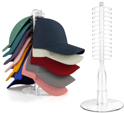 ZDDGNN [1 Stück] Cap Halter Ständer für Bis zu 24 Hüte, Basecap Herren Halterung, Baseball Cap Aufbewahrung, Klar Acryl Runde Hantel Sockel Display Kappenhalter Hutständer für Tisch Dekorationen