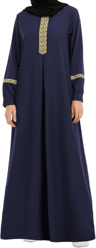 Abito Abaya Musulmano da Donna Elegante Abito da Preghiera Tradizionale Islamico Casual Moda Sciolto Ramadan culto Abito Stile Etnico (Blu Navy,L)