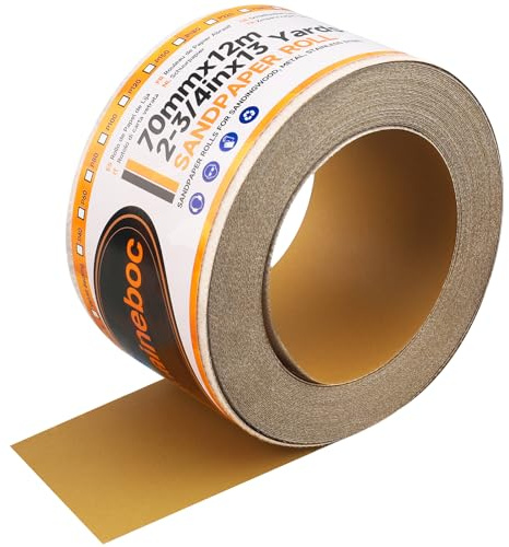Shineboc 12m x 70mm Hook and Loop Sandpaper Roll, Aluminium Oxide Abrasive Sanding Paper for Sanding, Polishing and Rust Removal, 320 Grit