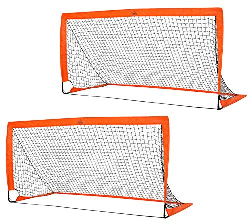 HOMCOM Fußballtore, Fußballnetz, 2er Set Minitore, Faltbar, Metall, Oxfordstoff, für Kinder, Outdoor, Orange, 183 x 90 x 90 cm