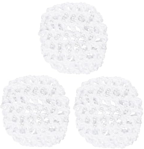 AUTSUPPL 3stücke Haarnetz Mit Elastik Für Damen Handgefertigtes Strapazierfähiges Haarschmuck-accessoire Mit Perlenschmuck Für Hochzeit Arbeit Und Besondere Anlässe Weiß