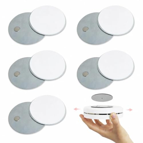 Rauchmelder Magnethalter - 5 Stück, 70 mm, Ohne Bohren, Magnet-Halterung | Metall und Kunststoff, selbstklebende Montage, Werkzeugfreier Batteriewechsel, für Wände und Decken, Silber und Weiß