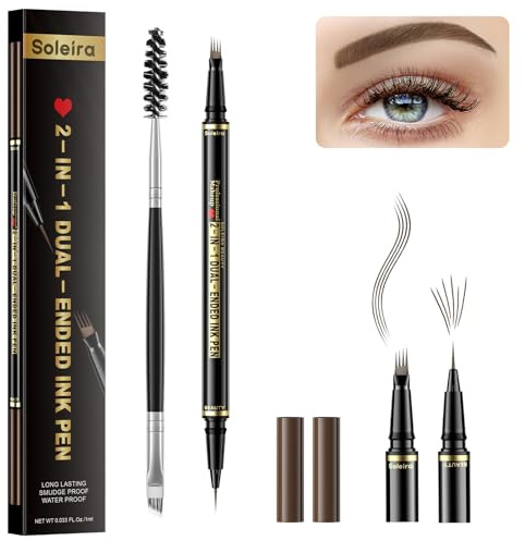 Crayon à sourcils étanche avec 4 pointes Microblading et pinceau double pointe pour sourcils naturels, longue durée