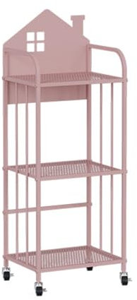 Modernes Design, um 360 ° drehbares Bücherregal mit abnehmbaren Eisenregalen für bodenstehenden Lesebereich, stilvolles Bücherregal mit Rädern (Roze 35 x 25 x 97 cm)