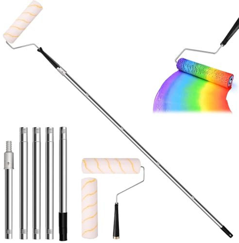 Farbroller-Set mit 9-Zoll-Bürste, abnehmbarem Stangengriff aus Edelstahl, multifunktionales langes Wandmalwerkzeug für den Haushalt, Wandpinsel für Decken, Wanddekoration und Zuhause
