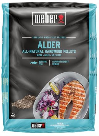 Weber Pellets de madera de aliso (8 kg), perfecto para ahumar pescado, pellets de madera 100% natural, apto para todas las barbacoas de pellets (3401052)
