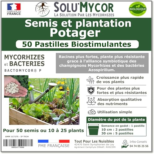 SoluMycor – 50 Pastilles Biostimulantes Potager – Idéal pour Semis & Plantation – Mycorhizes & Bactéries Azospirillum – Favorise le Développement Racinaire – Fabriqué en France