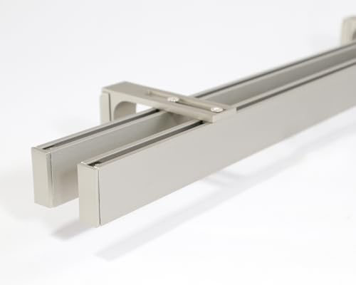 Deco-Raum 2-lauf Gardinenstange auf Maß Innenlauf Loft eckig Wandbefestigung Wandträger Vorhangstange Flächenvorhang Schiene Innenlaufstange für Vorhänge Edelstahl-optik 200cm