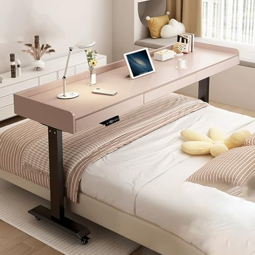 Mobiler, elektrischer höhenverstellbarer Betttisch mit Schublade, Überbetttisch mit Rollen, Krankenhaus-Rollbetttisch, Arbeitstisch für Laptop, Schlafzimmer über dem Bett