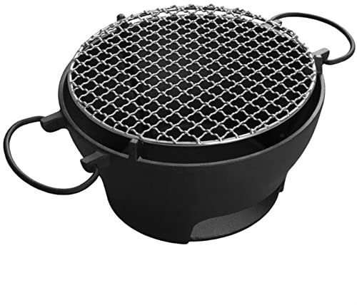 Barbecue portatile in ghisa – Cucina a carbone per esterni, multiuso, barbecue da tavolo per spiedini, cottura e riscaldamento del tè, perfetto per campeggio e picnic