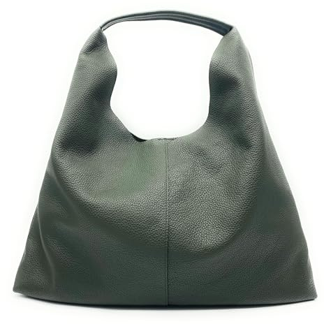 PASSIONE Borsa da donna a spalla - Sacca sfoderata - in vera pelle Morbida, prodotto di qualità - Hobo comoda e Resistente - Made in Italy (Verde militare)