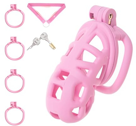 Chastity Cage Männer Sissy Peniskäfig mit Gürtel und 4 Ringen Sex Spielzeug für die Männer Keuschheitskäfig Herren aus Harz mit Schloss für Penis Fesseln Leichter und Atmungsaktiver (S)