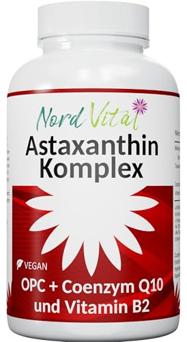 Astaxanthin Komplex – 12 mg pro Kapsel, Coenzym Q10 in Ubiquinon-Form, OPC aus Traubenkernextrakt und Riboflavin (Vitamin B2) – Vegan – 6 Monate Vorrat – 1 Kapsel alle 2 Tage