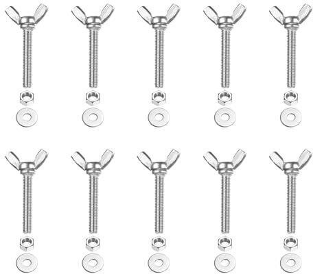 PATIKIL M5-0.8 x 30 mm Wing Butterfly Screw, 10 Pcs 304 Stainless Steel Wing Nuts and Bolts Machine Fastener Thumb Hand Screws for Electronic Equipment DIY Tools, Silver