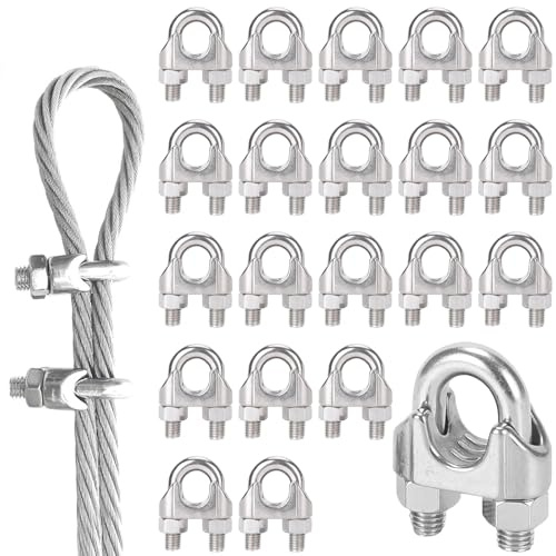 YOYEAH Drahtseilklemme 4mm 20 Stück, 304 Edelstahl Seilklemme für Befestigungvon Seilen, Drahtseil Verbindung für Sonnensegel, Wäscheleinen, Banner