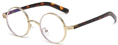 Retro Små Runda Metallpunk Damsolglasögon UV400 Mode Klara Linser Herrbågar Trendiga Bågar, Guld Klar, 140mm