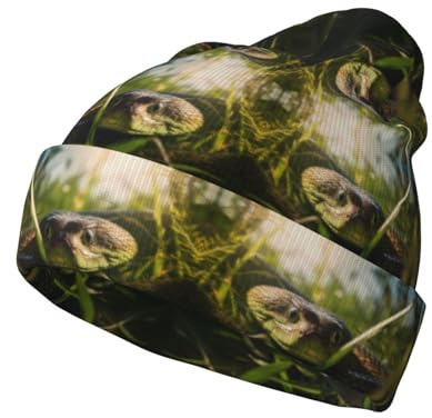 BLWSLC Gorro de punto con estampado de serpiente, cálido, sin alas, elástico, adecuado para el hogar o actividades al aire libre, color negro