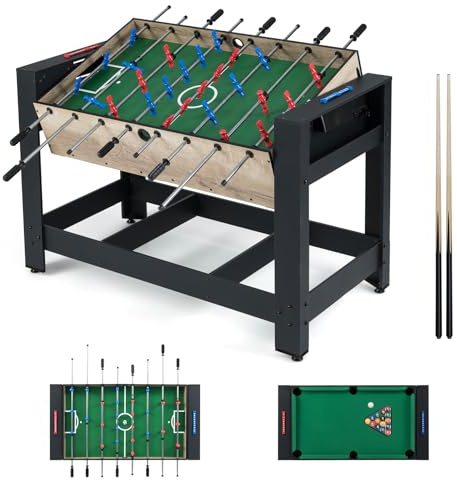 HOMASIS Games Futbolín para niños y Adultos, Futbolín Profesional con 2 Bolas y Marcadores, Mesa de Billar con 2 Varillas y Triángulo para Casa, Bar, 122 x 60,5 x 81,5 cm