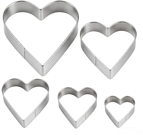 5Pcs Heart Cookie Cutter Set, Heart Shaped Cookie Cutters for Kids & Valentine‘s Day, Stainless Steel Baking Tools for Biscuit Cake Cookies, Creative Love Pastry Cutters for Foods Gifts