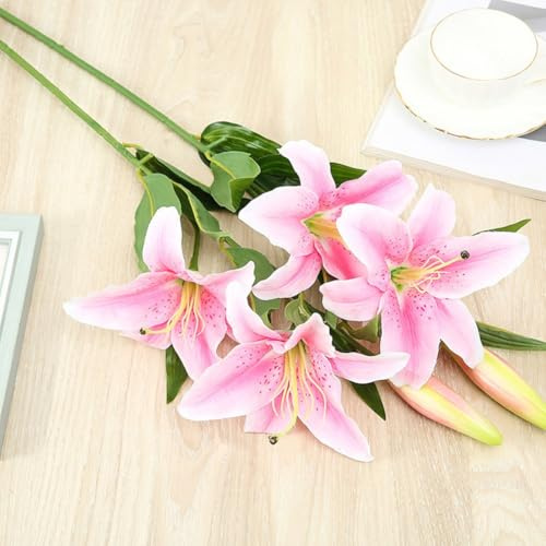 Giglio artificiale, fiori finti in poliuretano con steli pieghevoli, per matrimoni, casa, feste, ufficio, scrivania, rosa