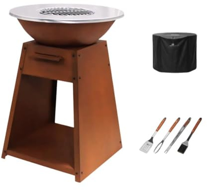 LIVONA Brasero Plancha en Acier Corten avec Housse + 3 ustensiles – Look Rustique & Design