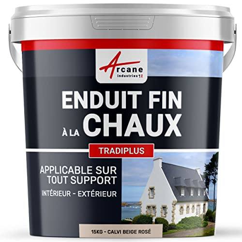 Enduit Chaux Fin Intérieur Extérieur, Murs, Façade 15 kg Calvi Beige Rosé | S'Applique Facilement, Aspect Minéral, Microporeux, Laisse Respirer, Résiste aux Uv, Murs et Façade - Arcane Industries