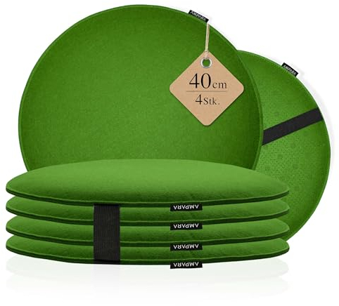 Ampara - 4er Set - Edle Stuhlkissen rund 40cm - rutschfest & gemütlich, Stuhlauflage rund aus Filz, Grün