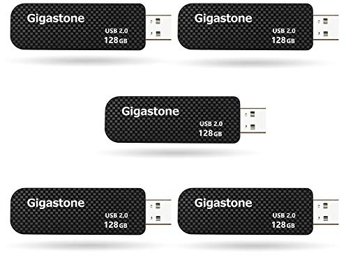 GIGASTONE 128Go Clé USB Flash (Lot de 5) V30 USB 2.0, Haute Vitesse, Boucle Porte-clés, Design Coulissant, Stockage et Sauvegarde pour PC/Mac/TV/Voiture
