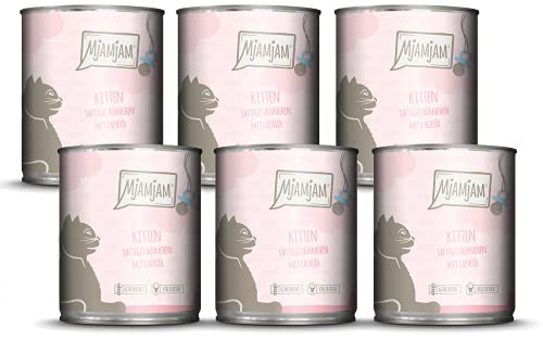 MjAMjAM - Premium Nassfutter für Katzen - Kitten saftiges Hühnchen mit Lachsöl, 6er Pack (6 x 800 g), getreidefrei mit extra viel Fleisch