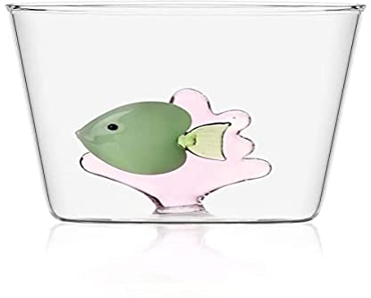 Ichendorf Milano Tumbler con Pesce Verde e Alga Rosa | Collezione Marine Garden | 35 cl | Vetro Borosilicato | Fatto a Mano