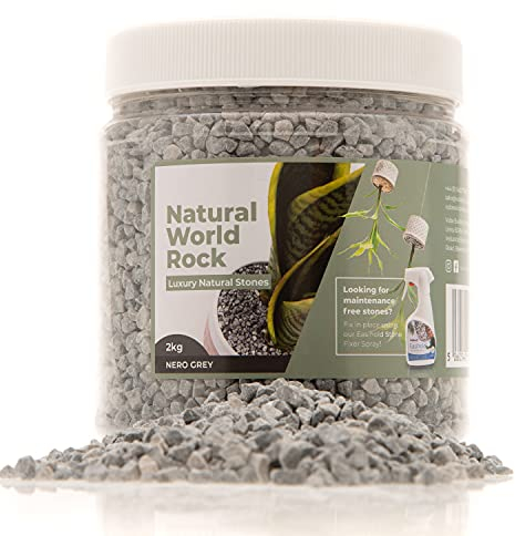 Natural World - Piedras decorativas para plantas (2kg, 5 mm de diámetro), perfectas para macetas de plantas por dentro y por fuera | para el hogar, jardín, macetas y color gris