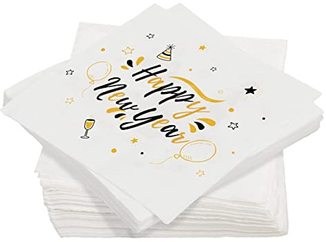 TGFIX 40 Stück Silvester Servietten 2025 Happy New Year Serviette Schwarz Gold Neujahrs Servietten Silvester Papierservietten Tissue für Silvesterparty Deko Tischdekoration (33x33cm)