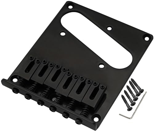 Musiclily Pro BT005 54mm Modern Guitar Bridge Zinc Alloy 6-Saddle, Black | Steel Plate, for Squier & Imported Tele Style Electric Guitar