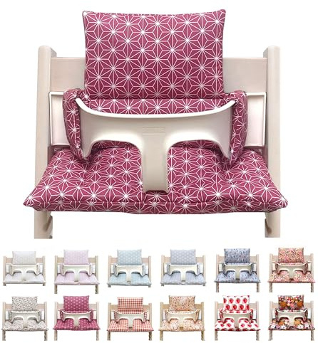 Blausberg Baby - Sitzkissen Set kompatibel mit Tripp Trapp® Stokke Hochstuhl Sitzkissen ABWASCHBAR Oeko-Tex Baumwolle, 6 cm Sitzpolster mit Baby Set & Holzbügel & Tray Table - Happy Star Rot