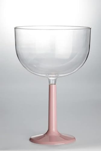 Contenitore Ciotola forma Calice Vino - con gambo alto ROSA e coppa Trasparente - in plastica - Alzata per caramelle, marshmallow, dolci ecc. - Addobbo, decorazione tavola torta, buffet ecc.